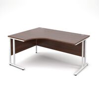 Traditional ergonomic desks - delivered and installed - white frame, walnut top, left hand, 1600mm