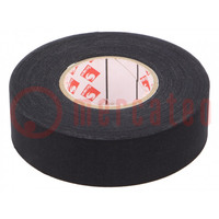 Tape: textile; W: 25mm; L: 25m; Thk: 250um; rubber; black