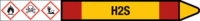 Rohrmarkierer mit Gefahrenpiktogramm - H2S, Rot/Gelb, 2.6 x 25 cm, Seton