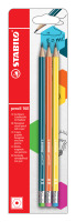 Sechskant-Schulbleistift mit Radierer STABILO® pencil 160, HB, Radierer vorhanden, blau mit weißen Kantenstreifen, Blisterkarte mit 3 Stiften