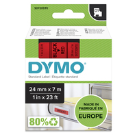 DYMO Oryginalne etykiety D1 | Rolka 24 mm x 7 m | Czarny nadruk na czerwonej taśmie | Etykiety samoprzylepne do drukarek etykiet LabelManager