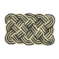 Relaxdays Fußmatte Kokos, Knoten Muster, 75 x 45 cm, handgefertigt, beidseitig verwendbar, Türvorleger, schwarz-weiß
