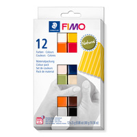 FIMO® soft 8023 Materialpackunug "Natural Colours" im Kartonetui mit 12 Halbblöcken (sortierte Farben), Gebrauchs- und Modellieranleitung