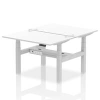 Air Back-to-Back 1200 x 800mm Height Adjustable 2 Person Office Bench Desk White Top with Cable Ports Silver Frame