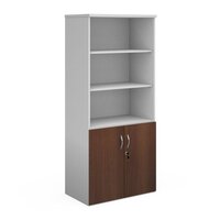 Duo combination unit with open top 1790mm high with 4 shelves - white with walnu