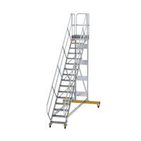 Plattformtreppe 45° fahrbar Stufenbreite 600 mm, 16 Stufen, Aluminium geriffelt