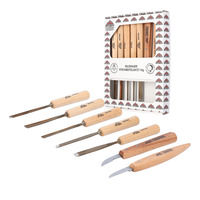 STUBAI Schnitzersatzset Kerbschnitzmesserset Serie 52, 7-teilig - Balleisen 5 mm & 10 mm + Hohleisen 4 mm, 6 mm & 10 mm + 2 Kerbschnitzmesser, Schnitzeisen mit Holzgriff, zur Be...