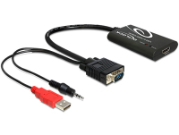 DeLOCK 62408 adapter kablowy 0,23 m HDMI Typu A (Standard) VGA (D-Sub) + 3.5mm + USB Type-A Czarny