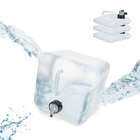 Relaxdays faltbarer Wasserkanister 4er Set, 5 l, Faltkanister mit Hahn, BPA-frei, lebensmittelecht, transparent/schwarz