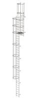 Mehrzügige Steigleiter mit Rückenschutz (Bau) Edelstahl, 11,84m
