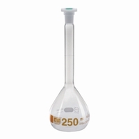 50ml Volumetric flasks DURAN® class A amber stain graduation with PE stoppers