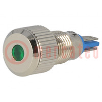Kontrollleuchte: LED; flach; grün; 12VDC; Ø8mm; IP67; Lötverbindung