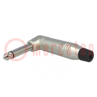 Plug; Jack 6,3mm; male; mono; ways: 2; angled 90°; for cable; grey