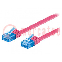 Patch cord; U/UTP; 6a; sodrat; Cu; PVC; rózsaszín; 0,5m; 32AWG