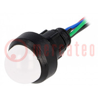 Ellenőrző lámpa: LED; domború; piros/zöld/kék; 230VAC; Ø13mm; IP40