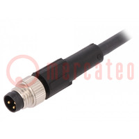 Cable de conexión; M8; PIN: 3; recto; 2m; enchufe; 60VAC; 4A; PUR