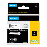 DYMO Rhino Etichette in poliestere permanenti industriali | 12 mm x 5,5 m | Stampa nera su trasparente | Autoadesive | per LabelManager e Rhino Label Makers