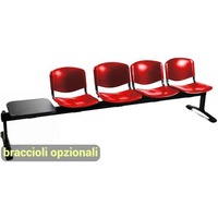 Panca 4 posti attesa Unisit Dado D54PT con tavolino - rivestimento Eco rosso - D54PT/ER
