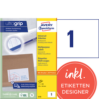 Universal-Etiketten, A5 quer mit ultragrip, 210 x 148 mm, 200 Bogen/200 Etiketten, weiß