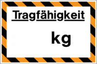 Hinweisschild - Tragfähigkeit kg, Gelb/Schwarz, 15 x 25 cm, Kunststoff, Weiß