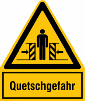 Warnsymbol-Kombi-Schild - Warnung vor Quetschgefahr, Gelb/Schwarz, 25.1 x 21 cm