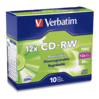 Verbatim CD-RW 80MIN 700MB 4X-12X High Speed Branded 10pk Slim Case 10 pc(s)