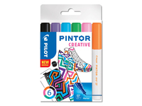 Pilot Pintor Creative markeerstift 6 stuk(s) Fijne punt Limoen, Zwart, Lichtblauw, Oranje, Roze, Violet