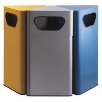 Metall Abfallbehälter Dreieckig, zwei Einwurföffnungen, 50 Liter, Farbe Gelb