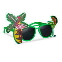 Relaxdays Partybrille Hawaii, lustige Sonnenbrille mit Palme u. Cocktail, Gagbrille Flamingo, Spaßbrille Karneval, grün