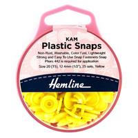 Hemline KAM Plastic Snaps: 25 x 12.4mm Sets: Yellow 1 x Pack consists of 5 Individual sales units