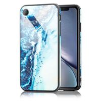 NALIA Tempered Glass Case compatible with iPhone XR, Marble Design Pattern Cover 9H Hardcase & Silicone Bumper, Slim Motif Protective Shockproof Mobile Skin Phone Back Protector...