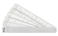 Normalansicht - Ecobra Fächermaßstäbe, 5 Kunststoff-Streifen mit 22 Reduktionen, im Aluminium-Etui