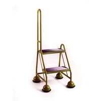 Mobile platform steps with cup feet - 2 tread with single handrail in yellow