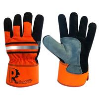 HI-VIS Rigger - Size 10 Bright Orange High Visibility Split Leather Tiger Rigger Glove (Pair)