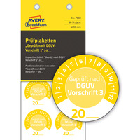 "Prüfplaketten Prüfplaketten ""DGUV Vorschrift 3"" 20__ zum Selbereintragen, Vinyl, Ø 30 mm, 10 Bogen/80 Etiketten, gelb"