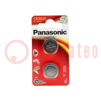 Battery: lithium; 3V; CR2025,coin; non-rechargeable; Ø20x2.5mm