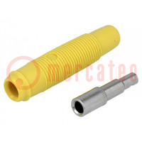 Socket; 4mm banana; 16A; 60VDC; yellow; nickel plated; on cable