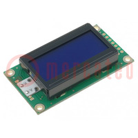 Display: LCD; alphanumeric; STN Negative; 8x2; blue; 58x32x13.2mm