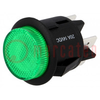 Switch: push-button; Pos: 2; DPST-NO; 20A/12VDC; OFF-ON; green