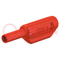 Stecker; 2mm Bananen; 10A; 600V; rot; vergoldet; 36mm; 0,5mm2