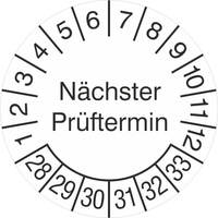 Prüfplakette, Nächster Prüftermin , 1000 Stk/Rolle, 3,0 cm, w/s, Folie Version: 2028 - Prüfjahre: 2028-2033