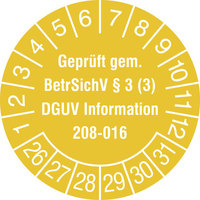 Prüfplakette, Geprüft, DGUV Information 208-016, 500 Stück / Rolle, 3,0 cm Version: 26-31 - Prüfplakette 2026-2031