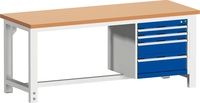 cubio Werkbank mit Hängeschrank, 4 Schubladen, Rotbuche, höhenverstellbar