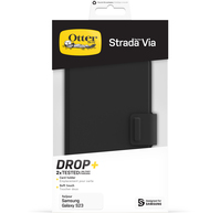 OtterBox Strada Via Case for Galaxy S23, Shockproof, Drop Proof, Slim, Soft Touch Protective Folio Case with Card Holder, 2x Tested to Military Standard, Black