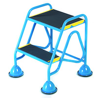 Fort Mobile Steps with Anti-Slip Tread and Domed Feet. - 2 Treads (One Handrail) - Yellow