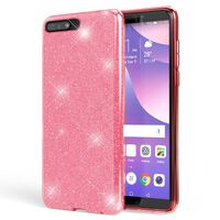 NALIA Custodia in Silicone compatibile con Huawei Y6 2018, Glitter Gel Copertura Protezione Sottile Cellulare, Slim Smartphone Bling Cover Case Protettiva Scintillio Bumper  Pink