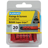 Plasplugs SWRS20 Solid Wall Super Grips™ Fixings Red & Screws Pack of 20