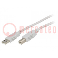 Cable; USB 2.0; USB A plug,USB B plug; 3m; light grey