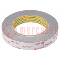 Tape: fixing; W: 19mm; L: 5.5m; Thk: 1100um; acrylic; grey
