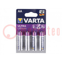 Batteria: al litio; 1,5V; AA; non ricaricabile; Ø14,5x50,5mm; 4pz.